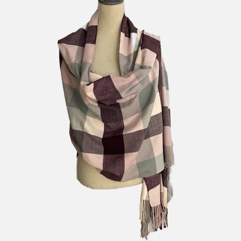Love & Lore Indigo Plaid Super soft Scarf Wrap Large Cozy Merlot Joie Check NWOT
